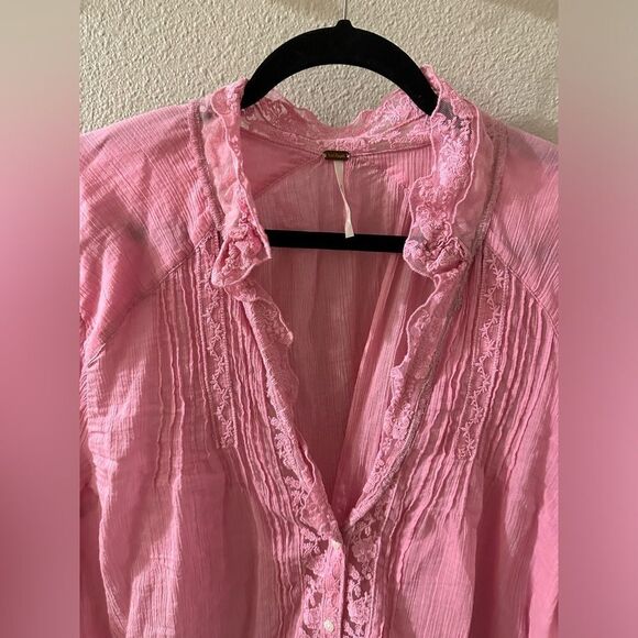 Free People | Clemence Lace Button Front Shirt Blouse | Peasant/Cottage Style XL - Picture 9 of 14